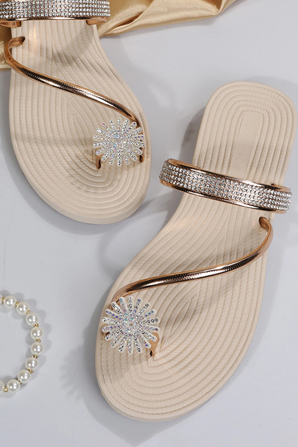 Liliana Metallic Rhinestone Buckle Detail Clear Upper Toe Ring Sandals –  Traffic Shoes