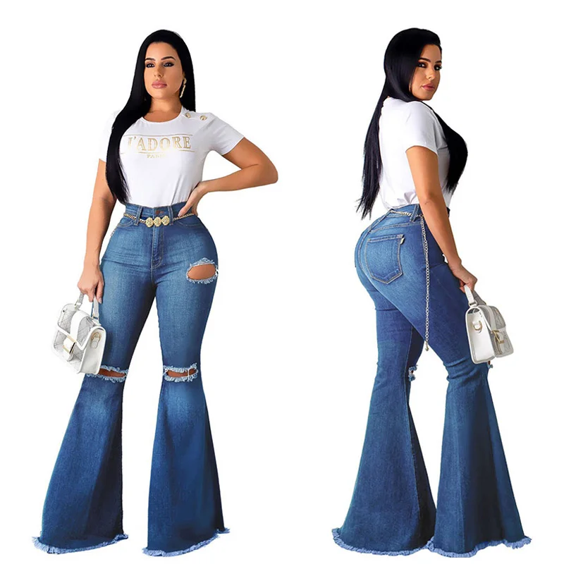 elastic waist bell bottom jeans