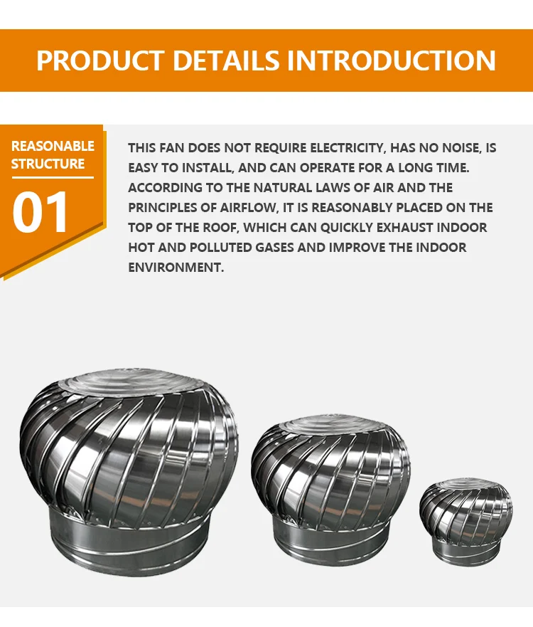 Ventilation Wind-driven Exhaust Fan, Stainless, Steel, Roof - detail 12