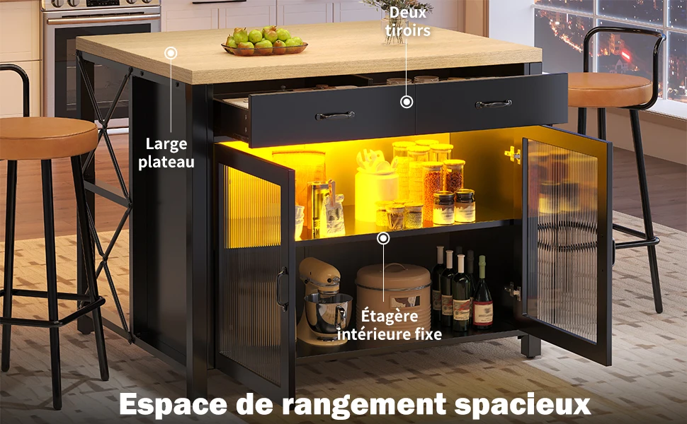 Îlot cuisine pieds ajustables pour stabilité