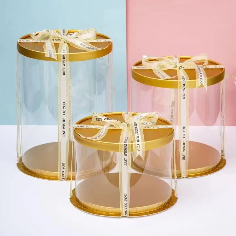 Tall Clear Cylindrical Pattern Layer Transparent Round Cake Box Packaging Flower Gift Dustproof Exhibition Storage Box
