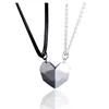 black rope + silver chain couples necklace