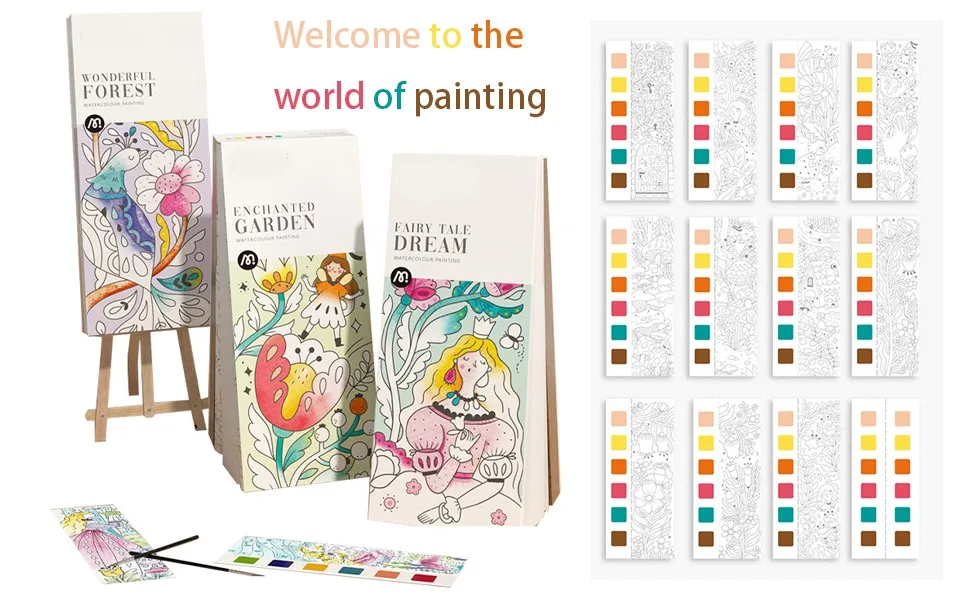 product custom printing pocket painting with water color doodle coloring book for children drawing book toys set with brush580-23