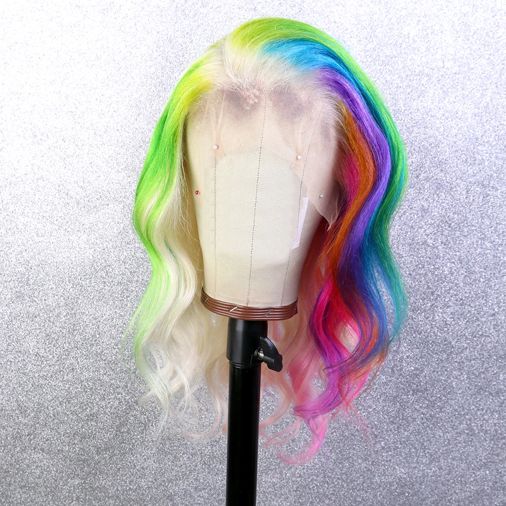 カスタマイズされたレインボーカラーのレースフロント人間の髪のかつらブラジルのバージンカラフルなレースのかつら赤ちゃんの髪ユニークな美しい女の子 Buy 専用のウィッグ フルレースウィッグ 虹色のウィッグをカスタマイズ Product On Alibaba Com