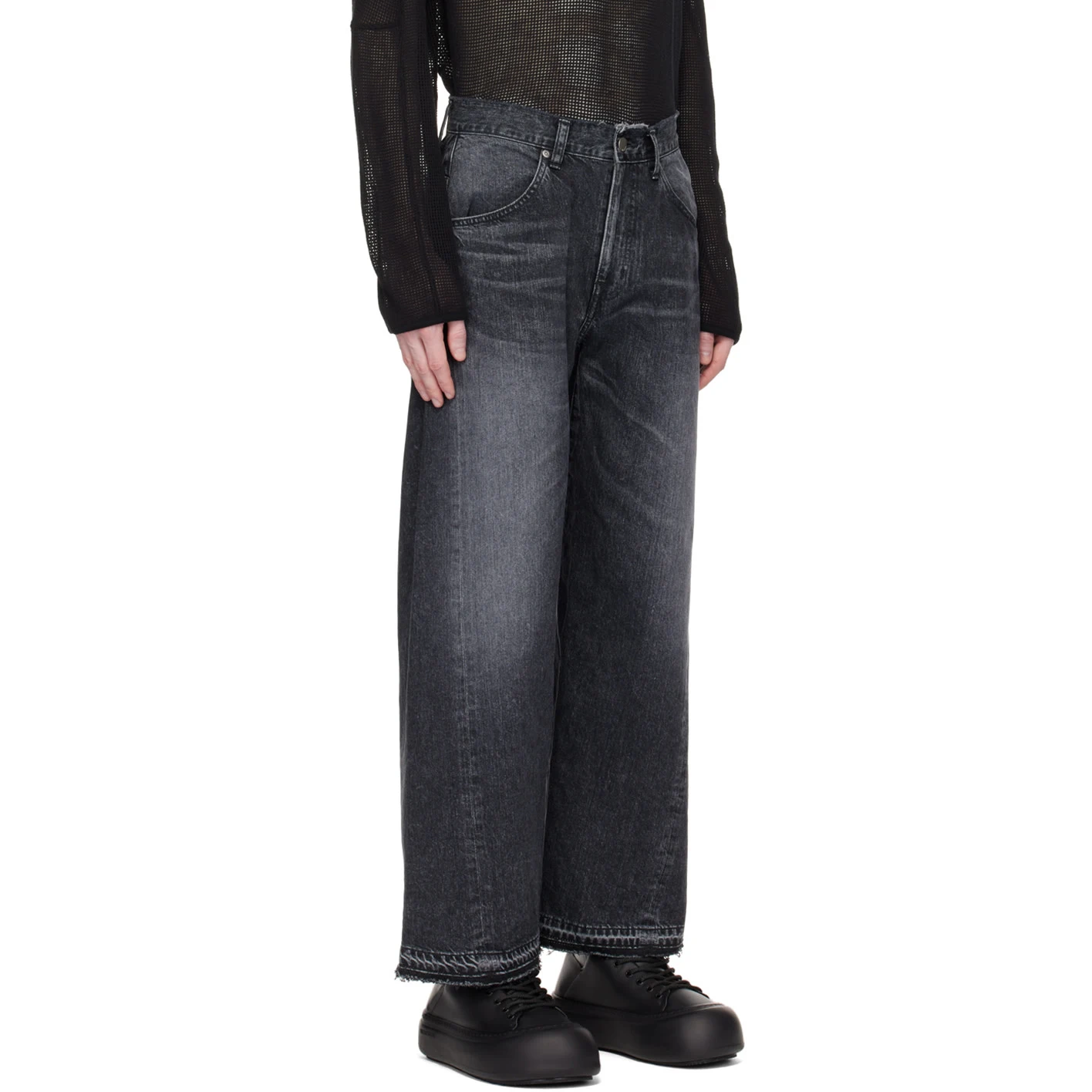 Jeans da uomo in denim grezzo dritto e lavaggio invecchiato nero_voghion.com