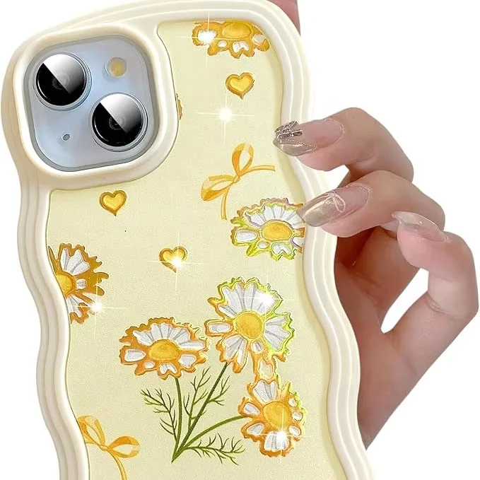 Laudtec Cute Curly Wave Flower Case with Sparkly Butterfly Pattern Case For Iphone 16 pro max Soft Shockproof Cover Case