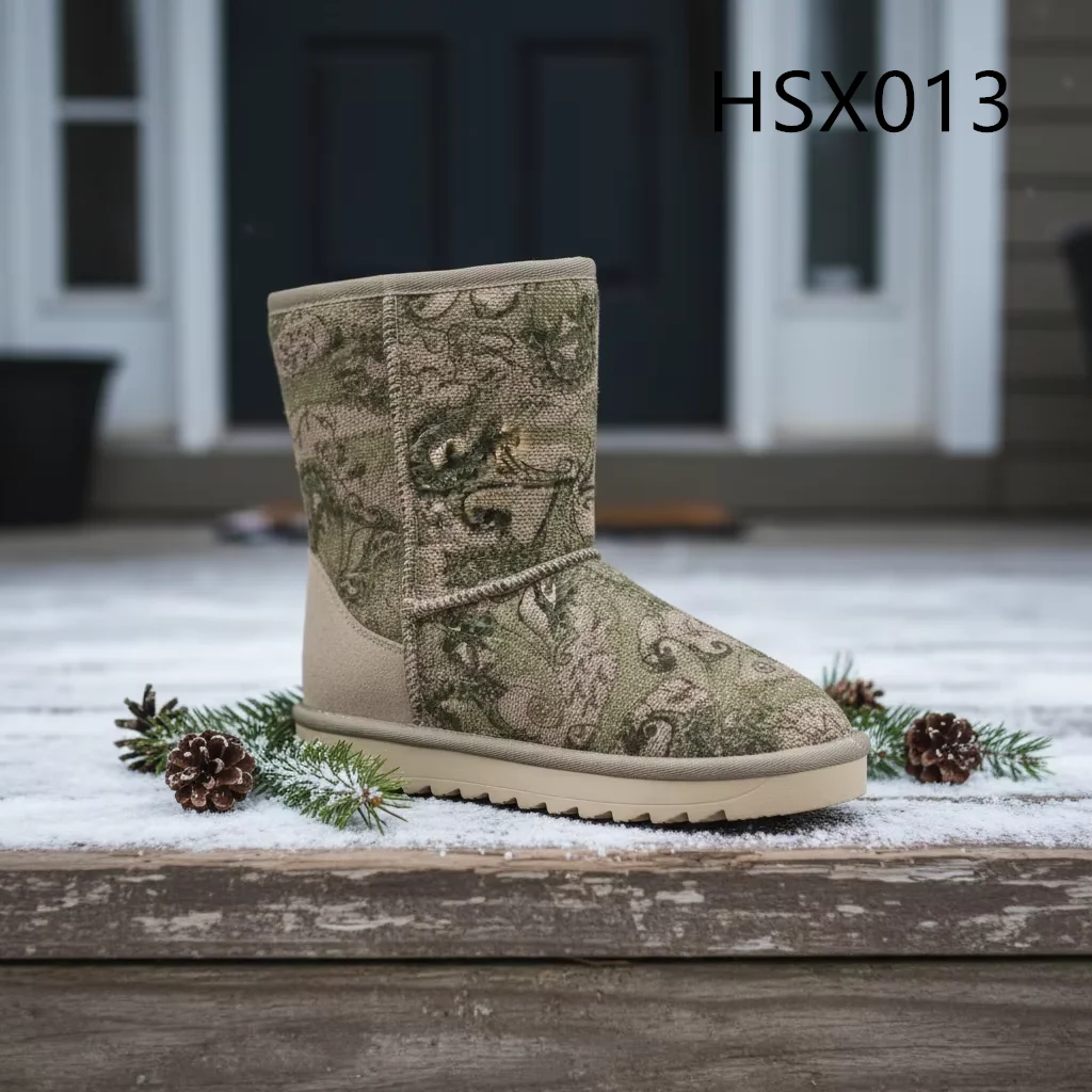 LXG,Northern Climate Walking Anti-cold Round Toe Winter Boots Outdoor Party Camouflage Nylon Fabric Lady Snow Boots HSX013