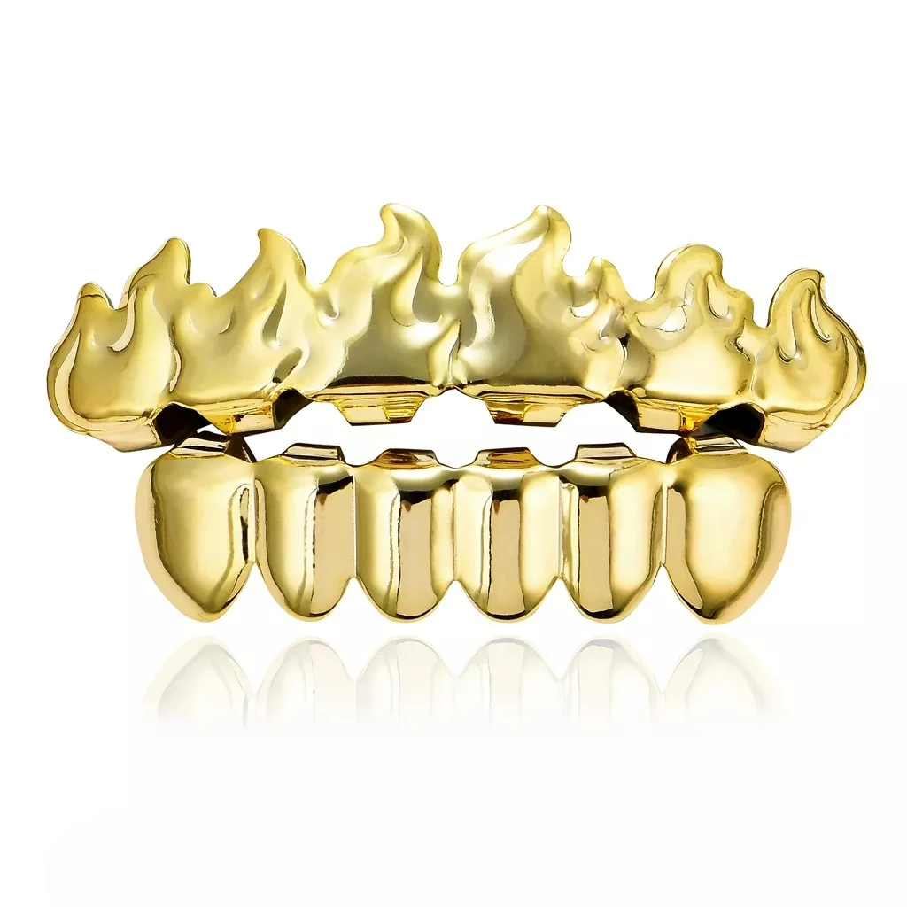 Hot Selling Accessories Custom Teeth Grillz Hip Hop Flame Silver Dental