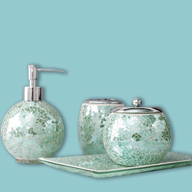 Colorful Mosaic Glass Bathroom Set