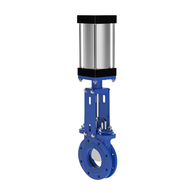 150mm Cast Iron Pneumatic Knife Gate Valve for Slurry and Serous Fluids, Wafer Double Flange Slide Valve with Air Control