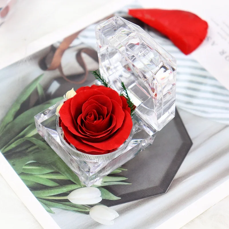 A-1451 Preserved Rose Flowers in Acrylic Box Perfect for Proposals