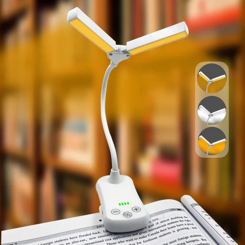 product portable rechargeable double dual head small mini foldable led usb clip on bookmark book reading light lamp with clip for book-37