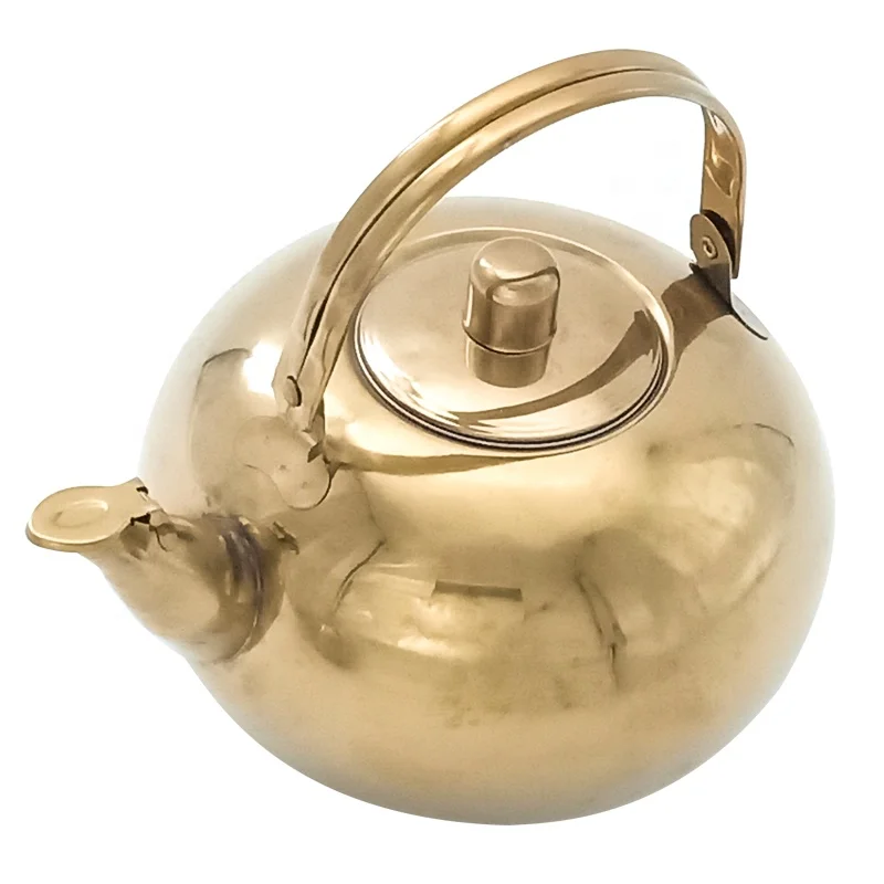 Золотой чайник для кемпинга, чайник из нержавеющей стали, металлический чайник для воды, чайник для печки