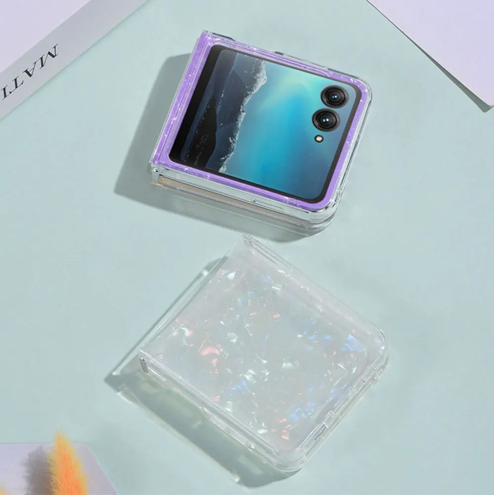 product flip phone case for motorola razr 40 ultra 2022 5g 2019 gradient seashell  clear tpu pc foldable fold cases sjk111 laudtec-10