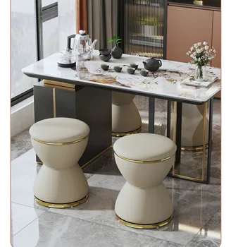 Modern Minimalist Vanity Stool, Swivel Hourglass Entryway Ottoman, Scratch-Resistant Dressing Chair,Chic Two-Tone Nail Art Seat