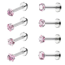 Stylish stainless steel heart-shaped AAA Zircon lip nail ladies pink nose nail inner teeth four claw lip ring puncture jewelry