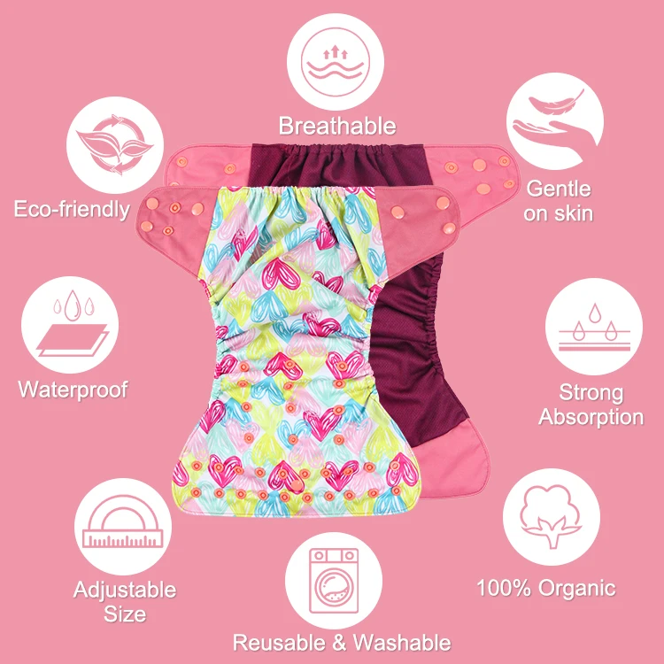 Nappy Pants Reusable Diapers Cloth Diaper 2024 New at Night Waterproof Adjustable Newborn for Baby Multi
