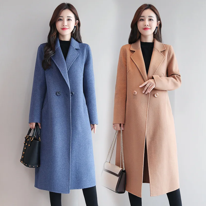 2022 Wholesale Women Autumn Winter Woolen Long Coat Lapel Solid Color ...