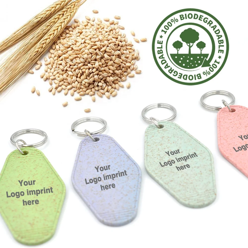 Custom Promotion Gift Biodegradable Recycled Keychain Plastic Acrylic Imprint Motel Keytag
