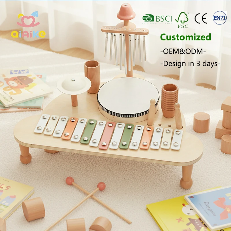 Montessori Toys Children's Orff Percussion Instruments Wooden Multi-functional Musical Table Stand Musical Toys for Kids