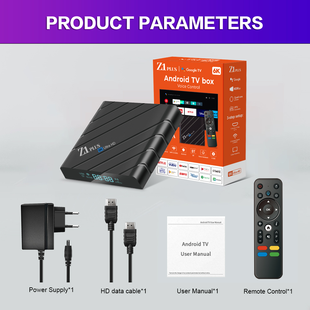 Z1 Plus Android TV Box - 4K Media Player with Voice Remote