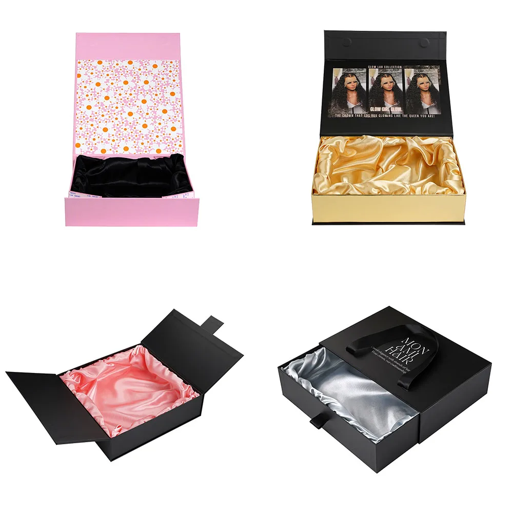 Custom Wig Packaging Box with Silk Satin Lined 