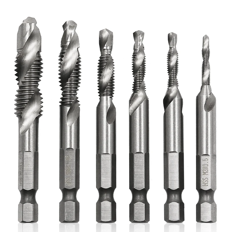 Yakamoz 6Pcs 1/4" Hex Shank Titanium Drill Tap Combination