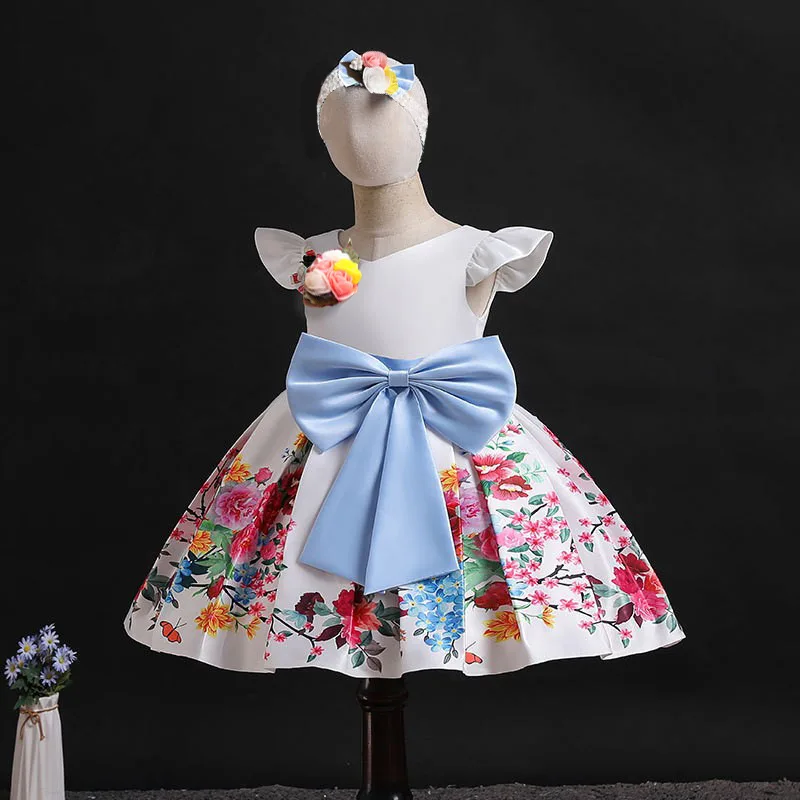 Children Kids Birthday Party Wear 4 Colors Big Bow Back Baby Frocks ...