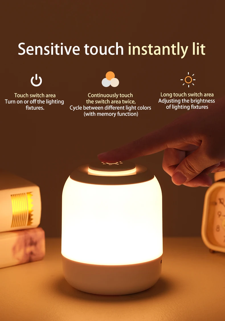 Led Touch Table Night Light Wireless Rechargeable Bedside Lamp Touch ...