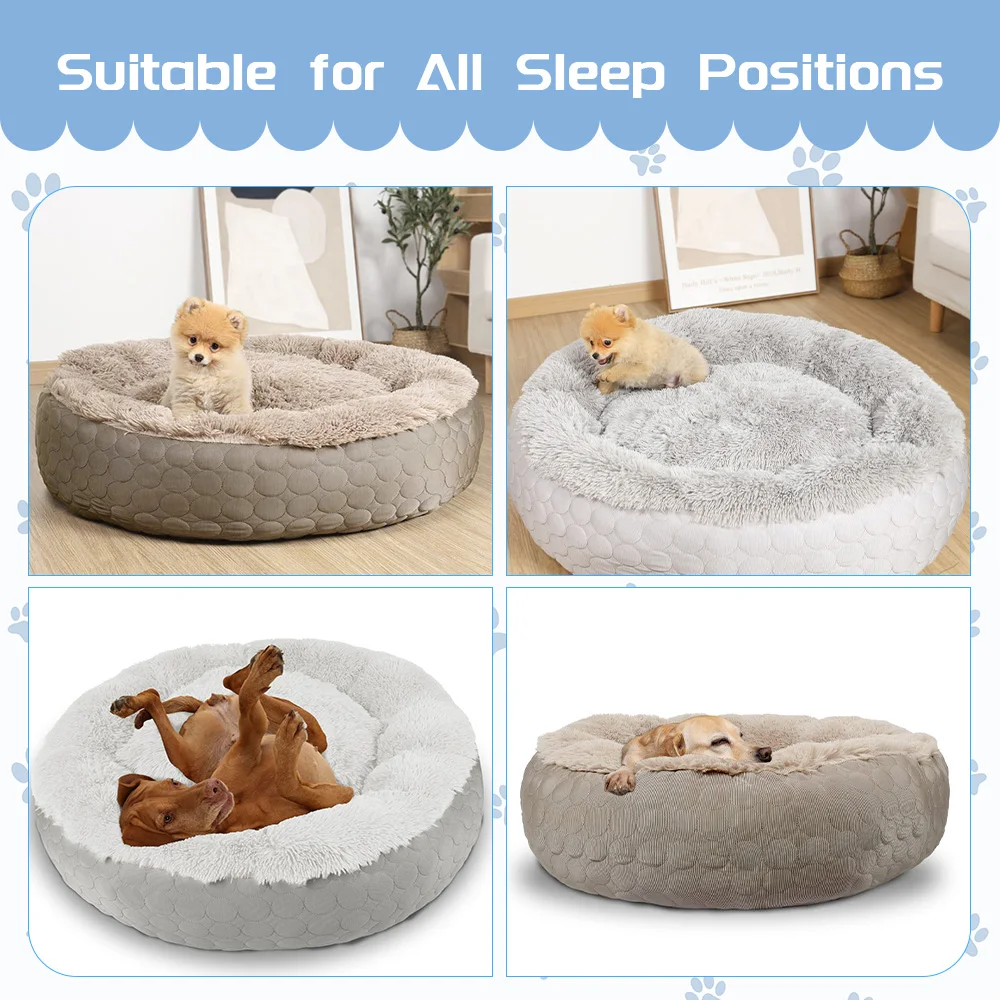 Hot selling fluffy washable luxury soft plush round cat pet dog donut bed factory