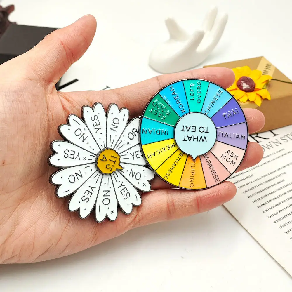 What to Eat Keychain Custom Food Choice Rotatable Spinner Brooches Lapel Badges Fun Metal Keychain