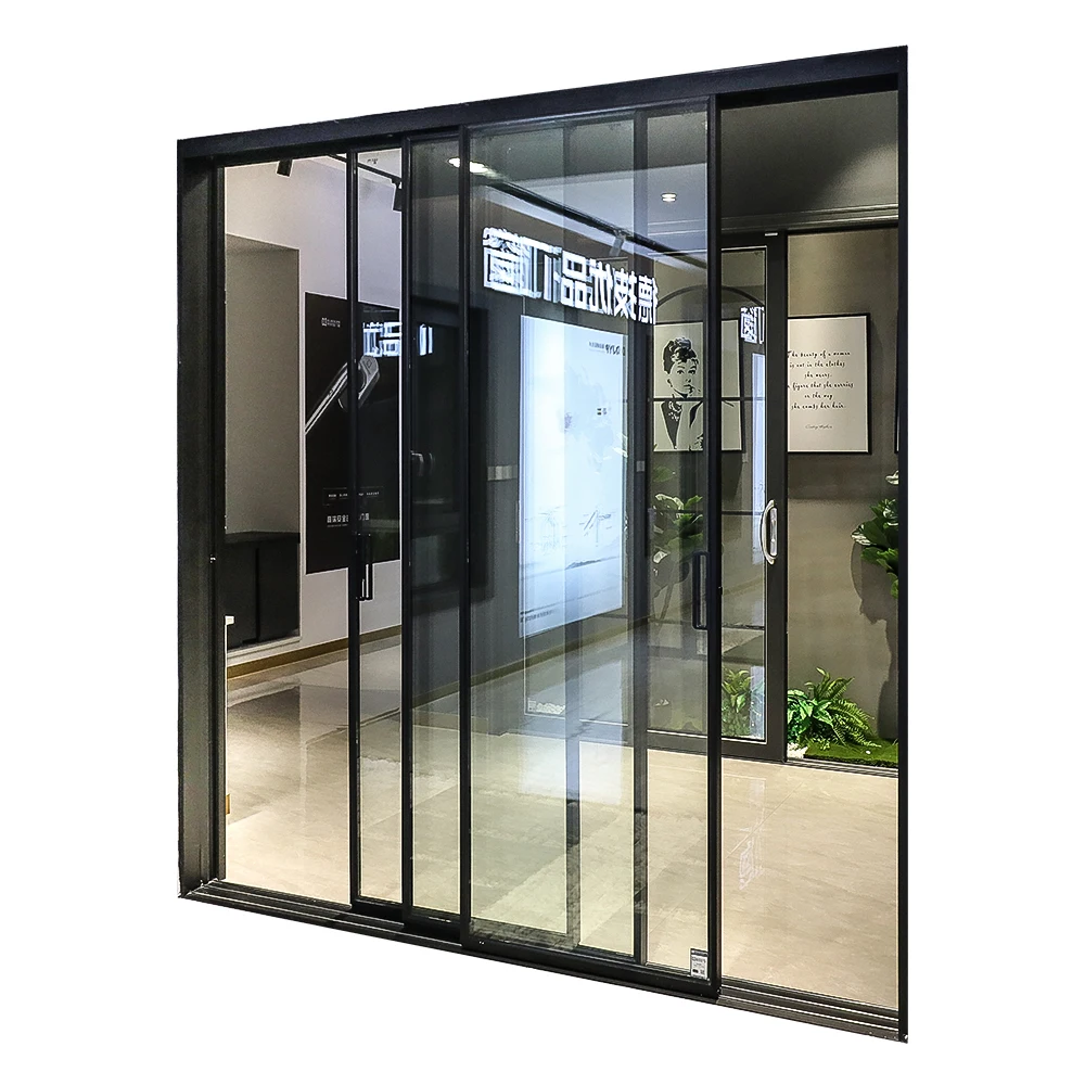 家庭办公室双钢化玻璃16毫米超薄框架铝推拉门系统