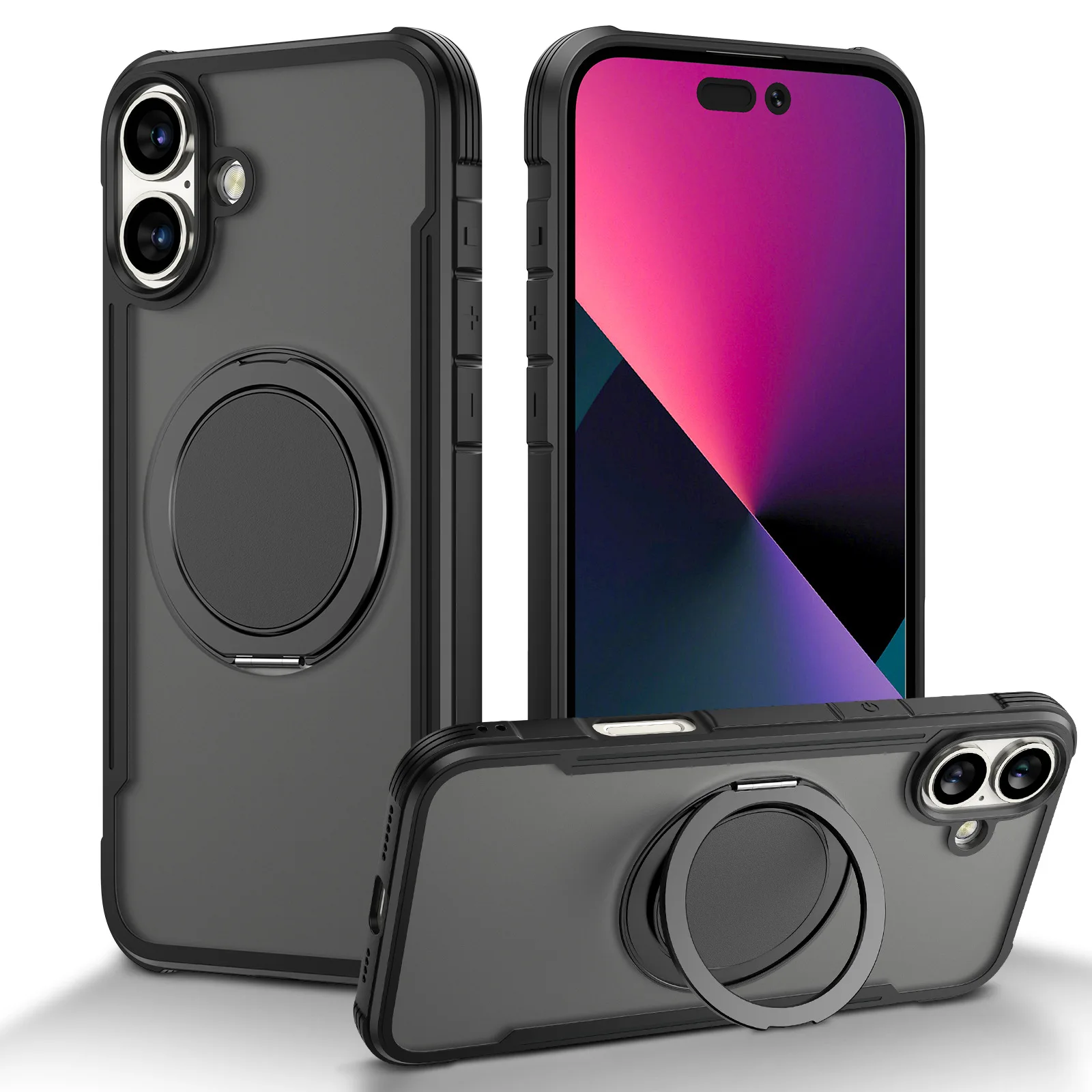 Étui de téléphone mobile magnétique en TPU PC mat de luxe avec support rotatif à 360 degrés pour iPhone 16 15 14 XR  