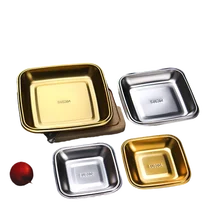 304 Stainless Steel Square Plate Commercial Golden Dessert Flat Ware Barbecue Dish Snack