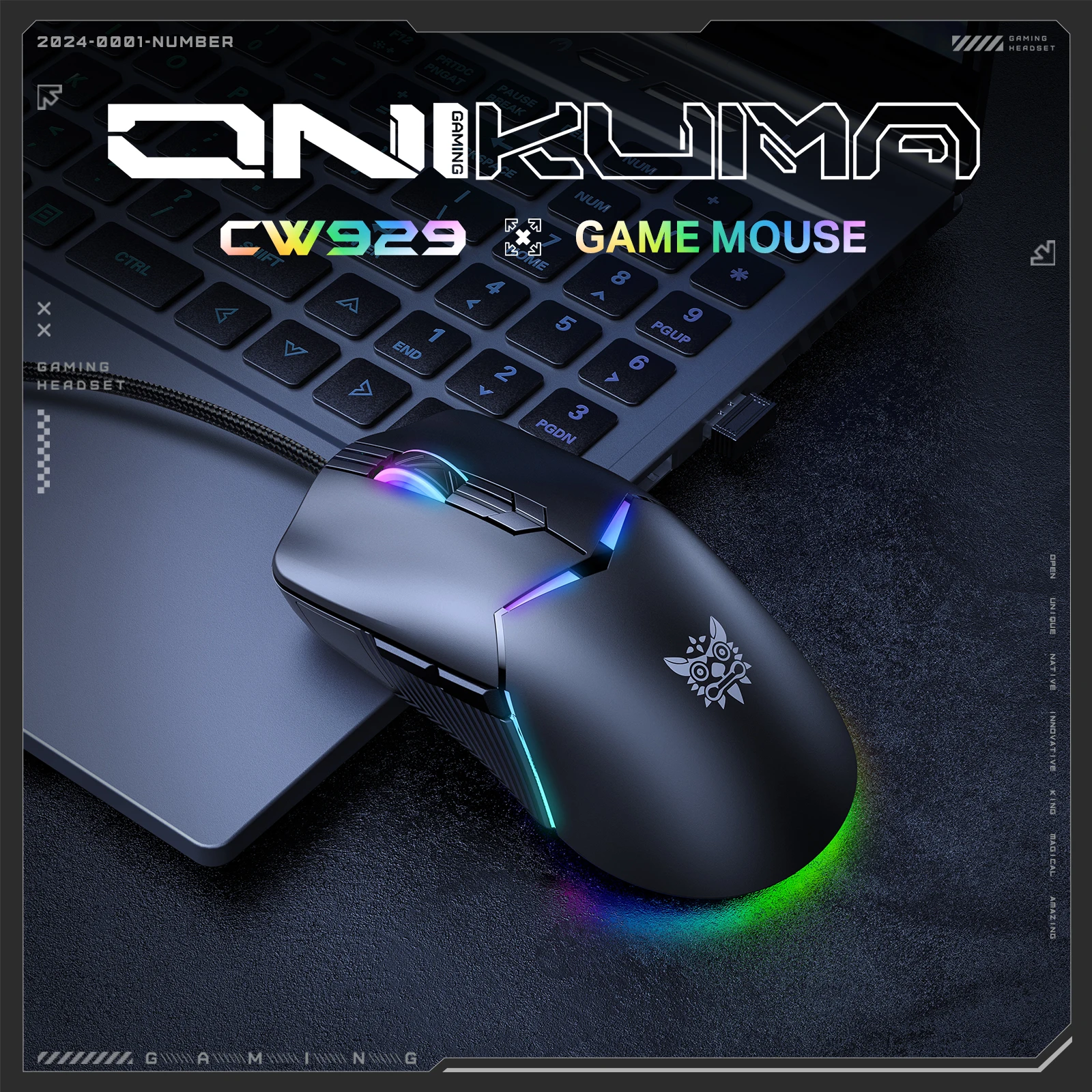 ONIKUMA CW929 Wired RGB Gaming Mouse - Ergonomic Design, Optical