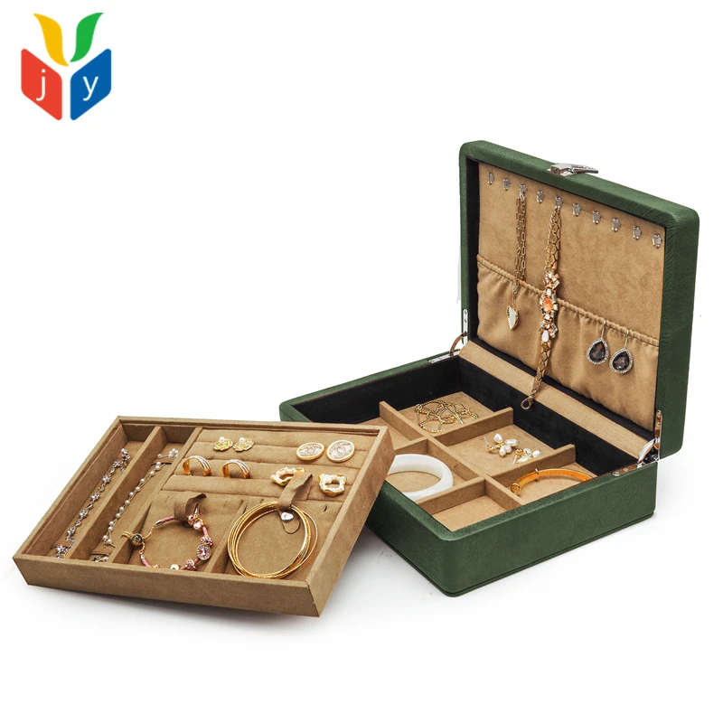Salesman Sample Display Carrying Case Ring Necklace Jewelry Organizer Box Orange Brown Luxury PU Leather Jewelry Travel Suitcase