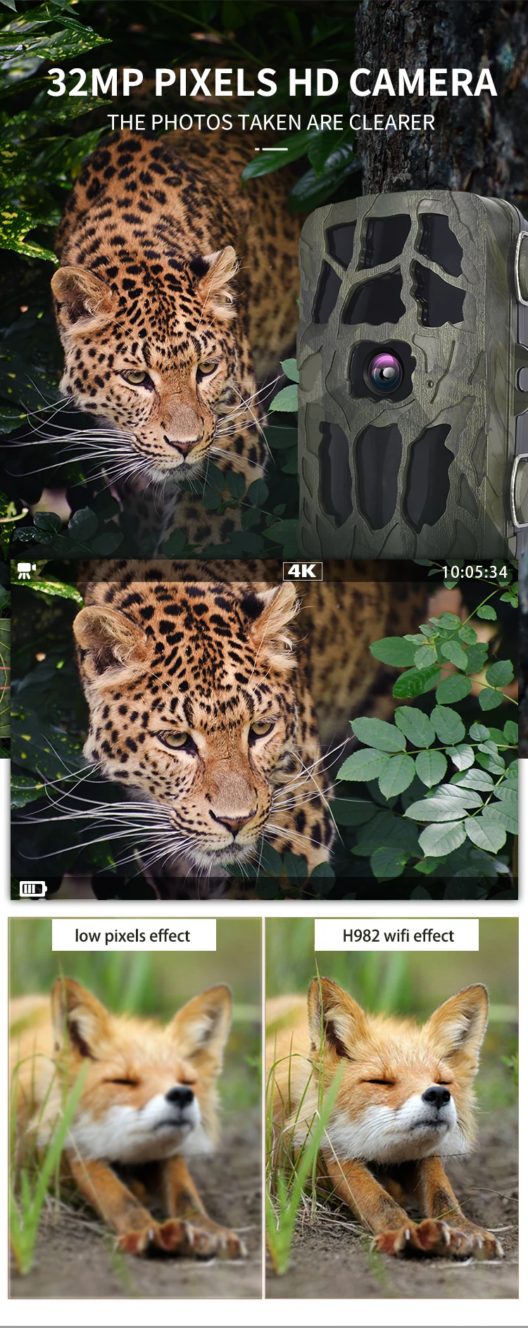 4K 32MP Wildlife Trail Kamera Fotofallen Bewegungsaktivierte Nachtsicht Bewegungssensor Kamera Video 4K Max 512G – Detail 2