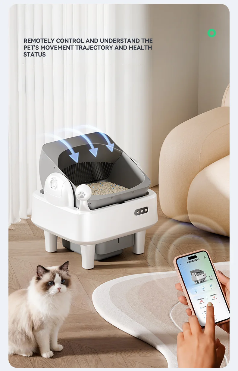 Extra Large Open Smart Cat Litter Box with Dual Negative Ion Deodorizer Automatic Self-Cleaning Anti-Splash Cat Litter Tray supplier