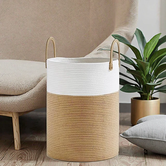 Foldable Multifunctional Storage Basket with Cotton Rope Woven Handle Large Capacity  for Living Room Bedroom Laundry Storage