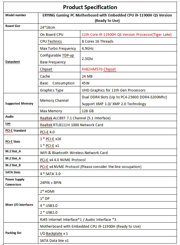 Gaming Computer Pc Motherboard Cpu I5 11400h 12450h 12500h I7 10870h ...