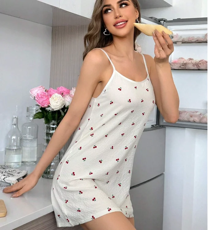 night dress cute Date Dresses | fashion Versatile Dressing Outfit Korea Summer Cotton Nightdress Sleep