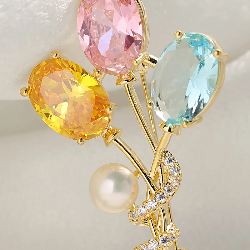 XILIANGFEIZI 2022 Creative Design Zircon 18K Gold Colorful Bouquet Balloon Brooches for Gift