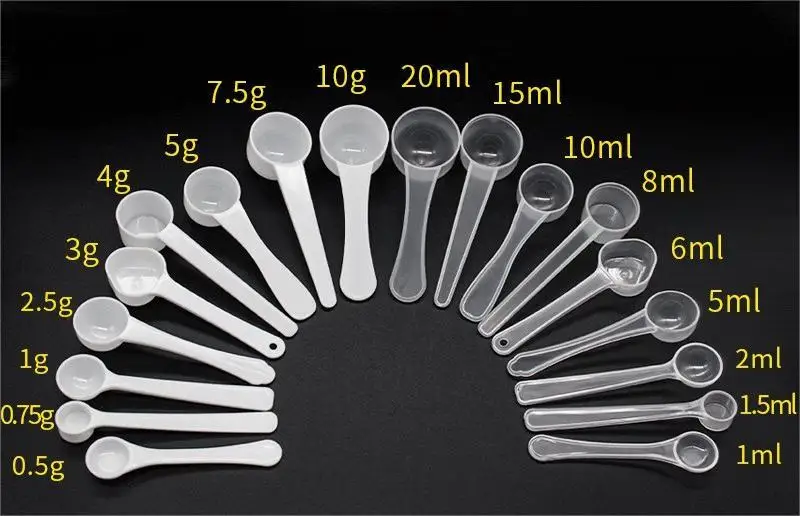 Plastic Measuring Scoop, (2.5 cc | 1/2 teaspoon | 2.5 mL) Long Handle  Spoons for Powders, Granules, Coffee, Pet Food, Baking Supplies, Protein  and