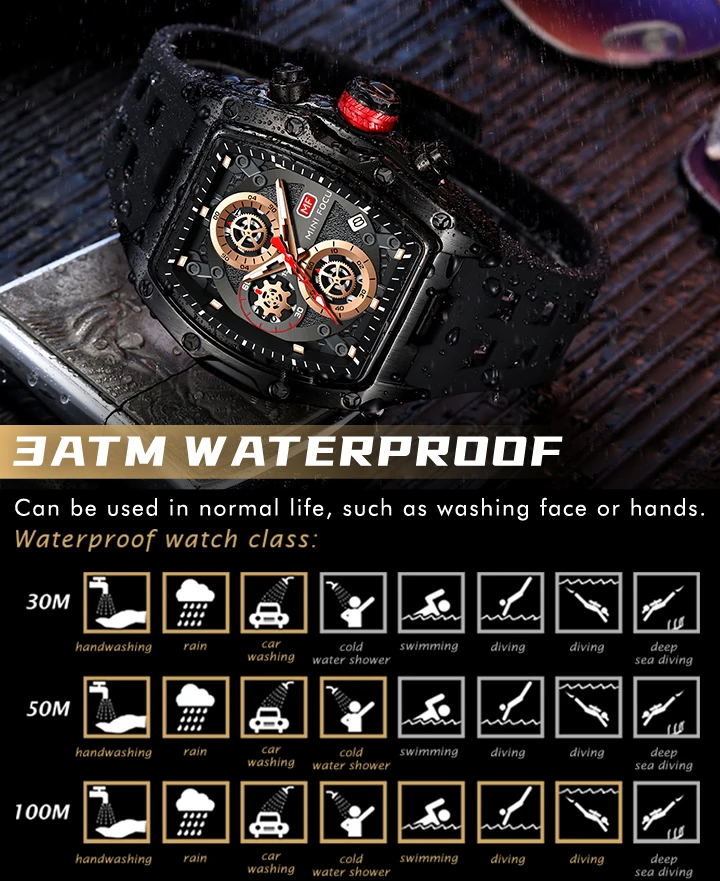 MINI FOCUS 0473 Fashion Men Silicone Waterproof Quartz Watch Multi-function Chronograph Men's Luminous Calendar Wristwatches