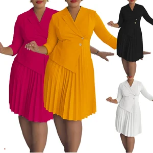 D597 Fashionable Winter Dresses Women Casual Suit Collar Pleated Dress Elegant Office Dresses Women Formal Work Career Dresses