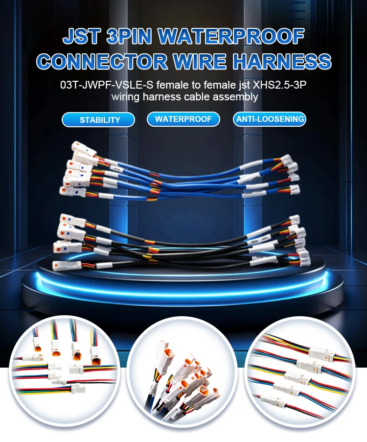 JST 3pin Waterproof Connector Wire Harness 03T-JWPF-VSLE-S Female to Female Jst XHS2.5-3P Wiring Harness Cable Assembly