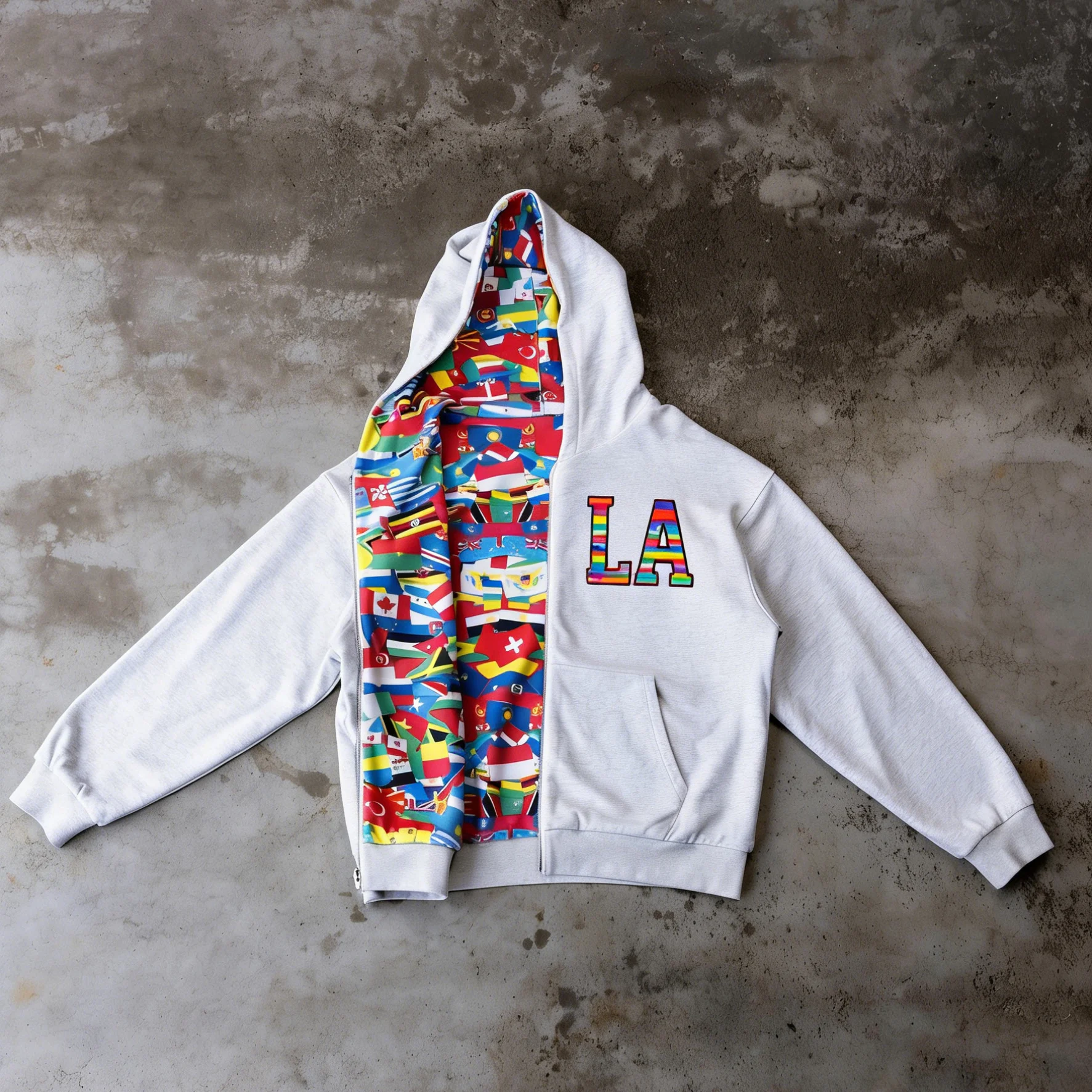 Custom Dtg Print French Terry Cotton Boxy Fit Jacket All Over Print Waffle Knit Inside Thermal Zip up Reversible Hoodie for Men gallery 6
