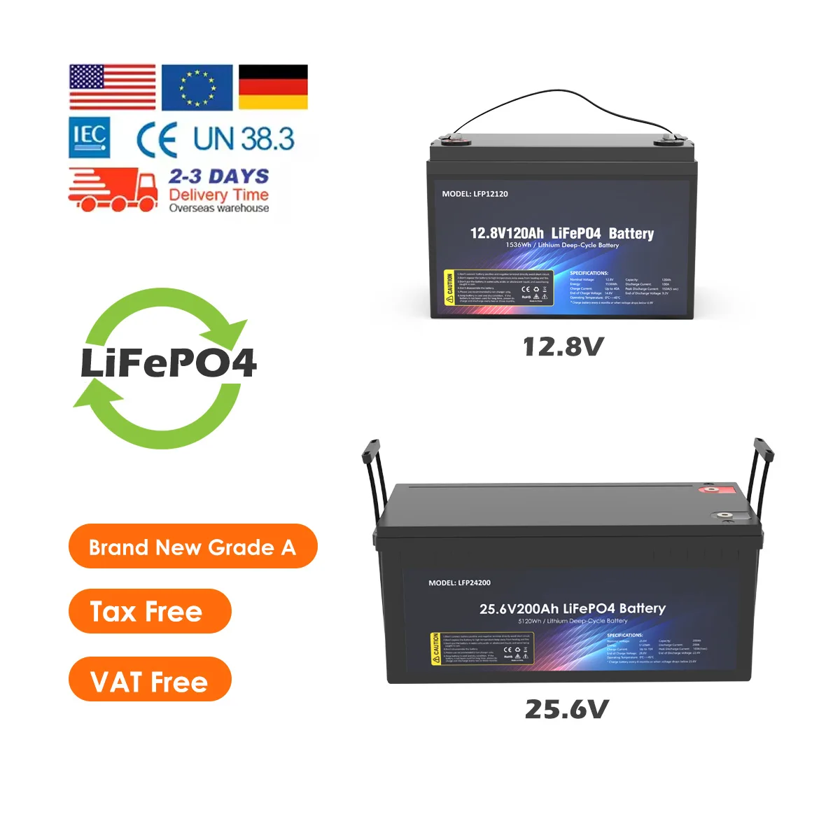 25.6V 24V 50ah 100ah 200ah Lifepo4 Battery for Ship Home RV