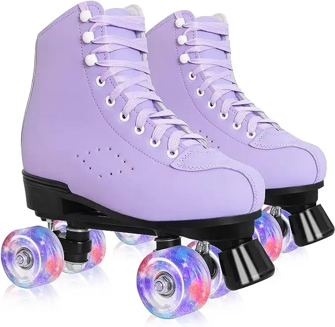 Junran Customization 4-Wheel Quad Roller Skates with Affordable Price Flashing PU Material Rental Roller Skate