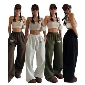 2026 New Custom Logo Pants Cross-border European American Spring Mid Waist Solid Color Women Casual Loose Fit Wide-leg Pants